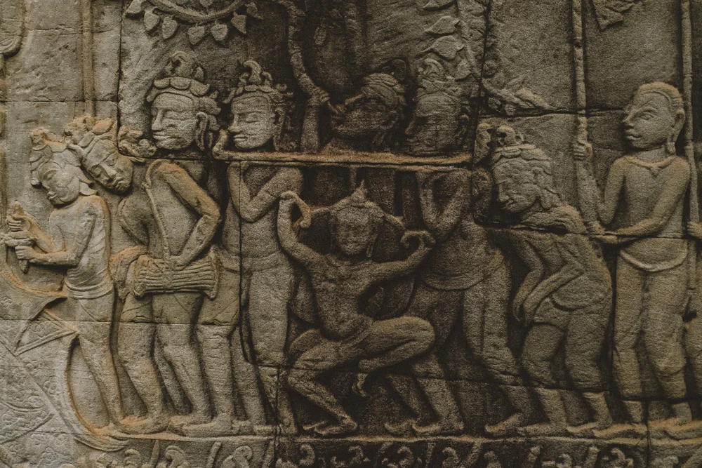 Angkor in close-up — textures, moss, ancient carvings
