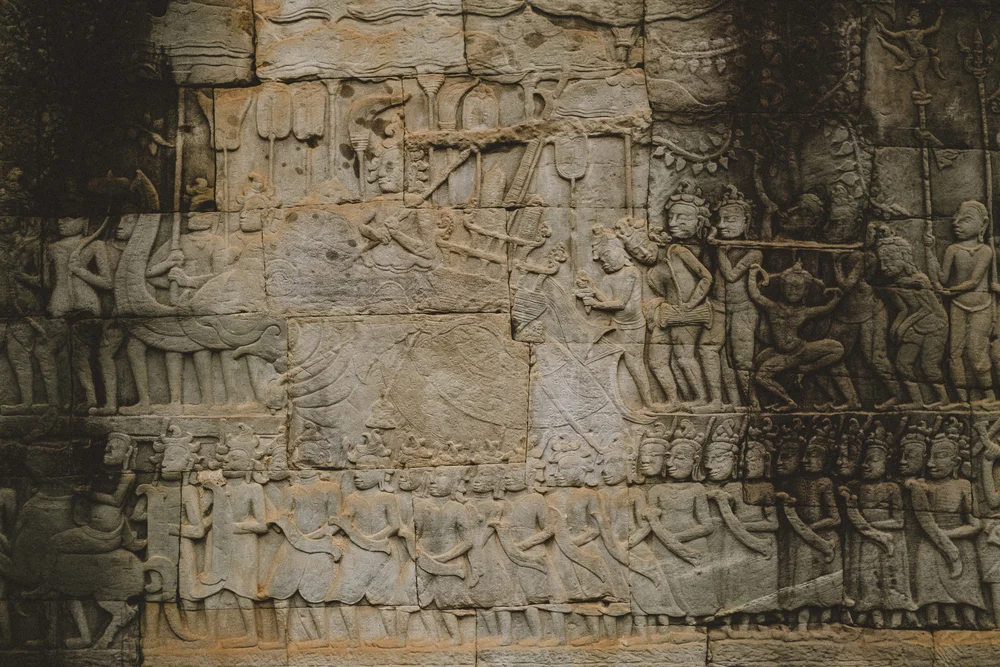 Angkor in close-up — textures, moss, ancient carvings