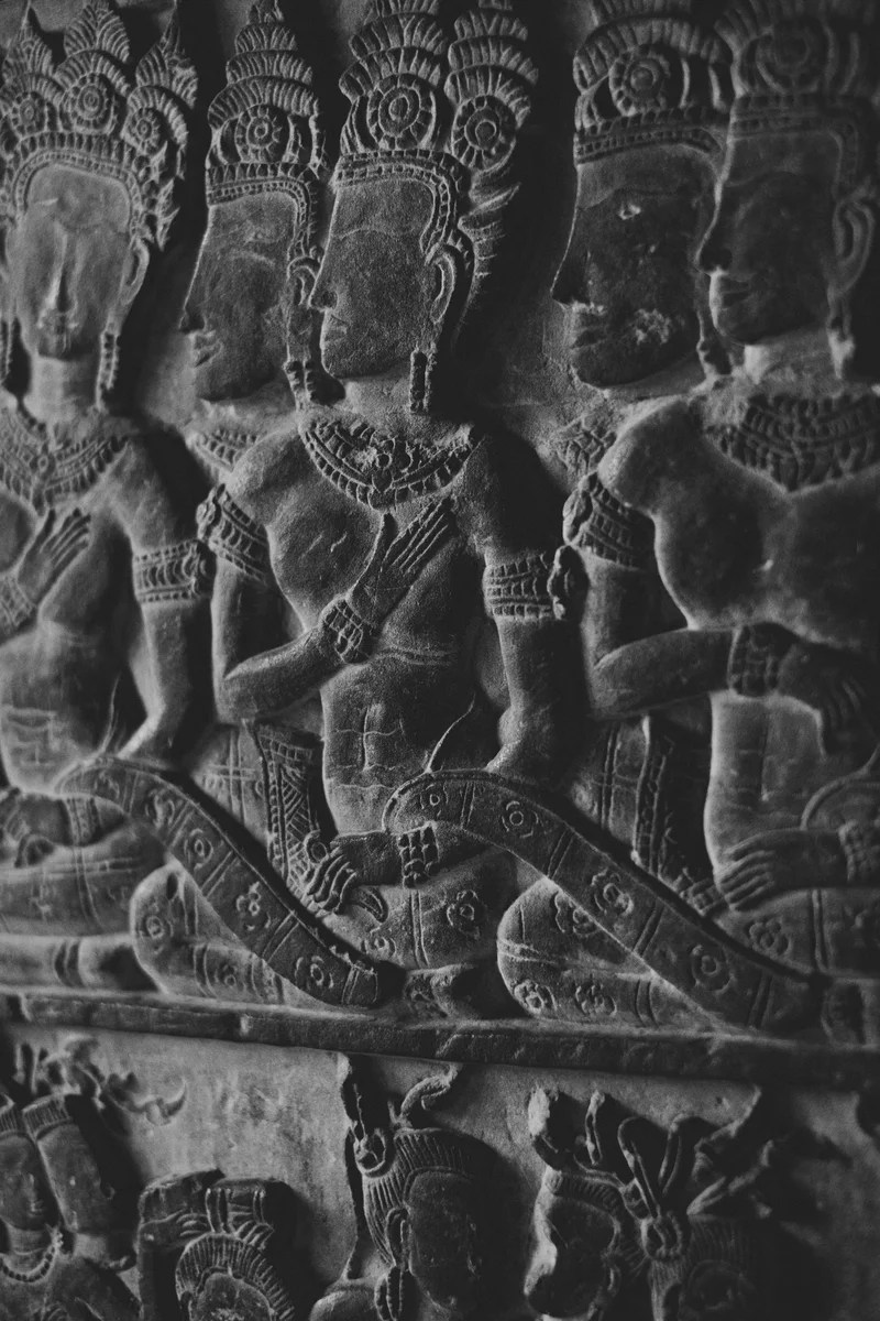 Angkor in close-up — textures, moss, ancient carvings