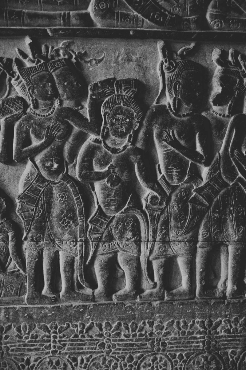 Angkor in close-up — textures, moss, ancient carvings
