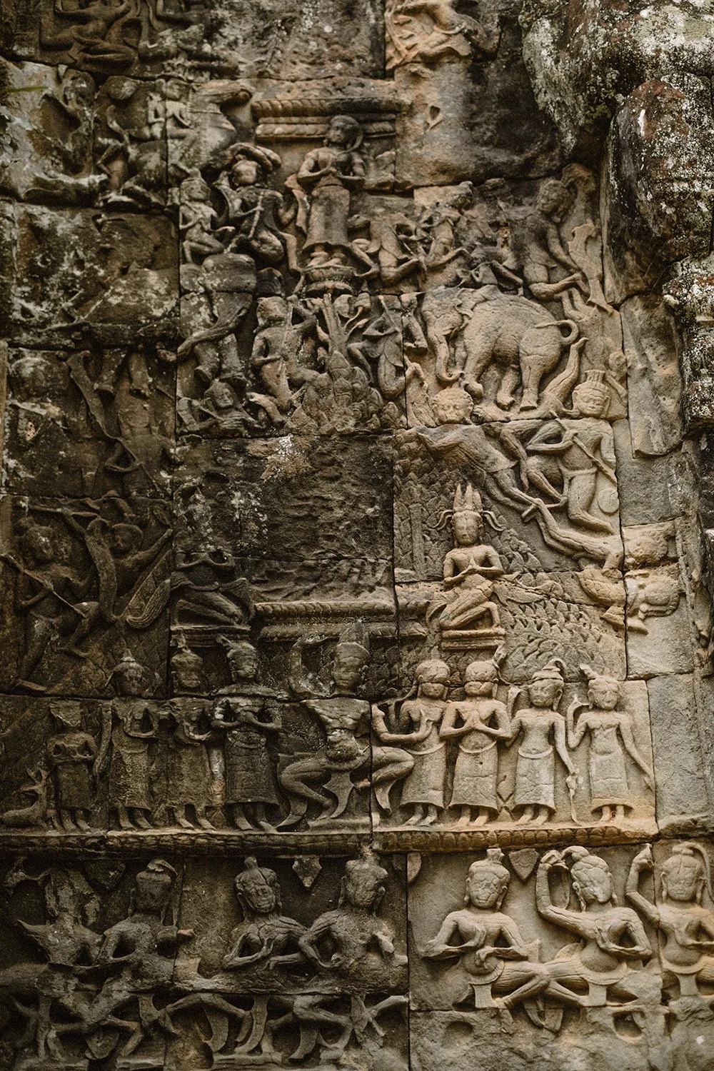 Angkor in close-up — textures, moss, ancient carvings